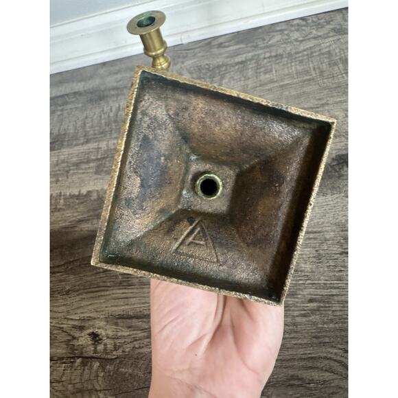 Anderson Foundry Arts & Crafts Mission Brass Candlesticks Pair 6 3/8” Art Deco - Picture 3 of 10